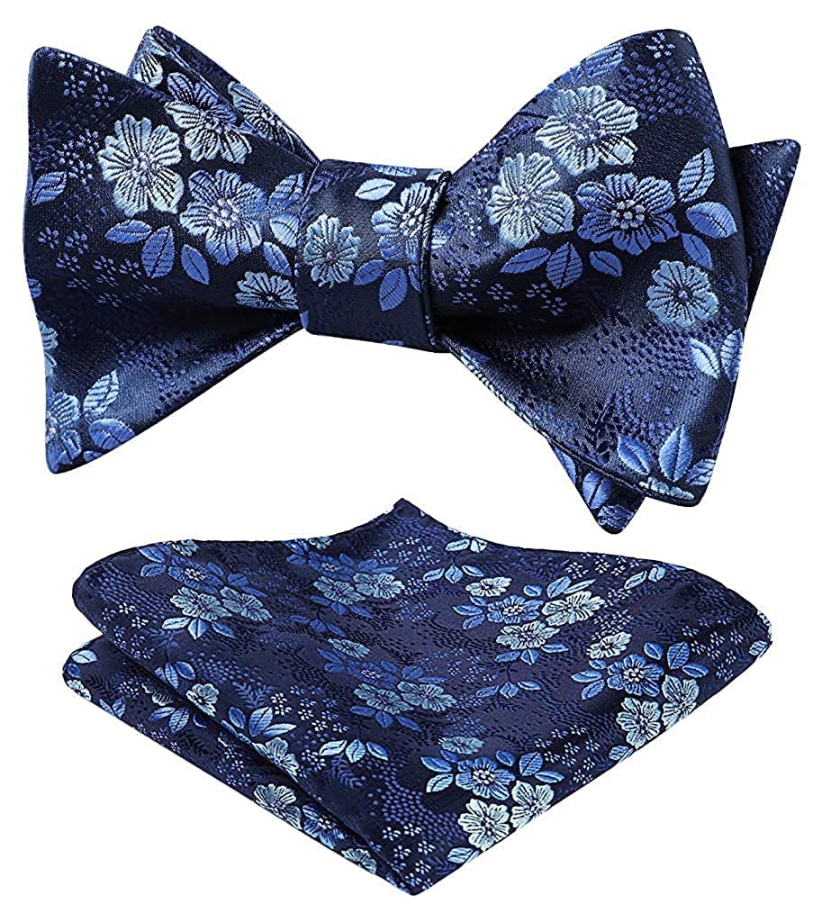 GUSTAVE Men's Bow Tie-Floral Jacquard Bow Tie Set Pocket Square Exquisite Collection (Blue) GUSTAVE Men's Bow Tie-Floral Jacquard Bow Tie Set Pocket Square Exquisite Collection (Blue)